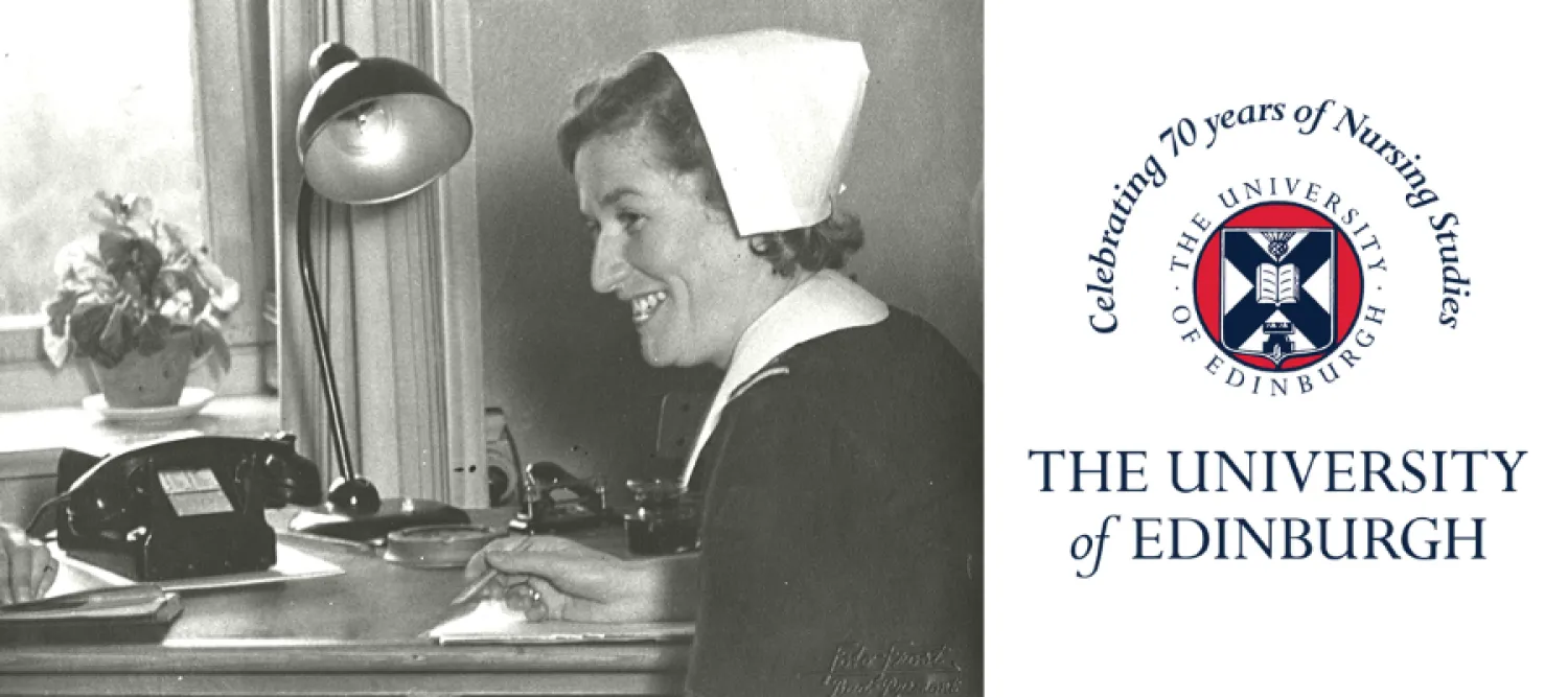 Nursing Studies 70th Anniversary logo alongside an archival image of Elsie Stephenson