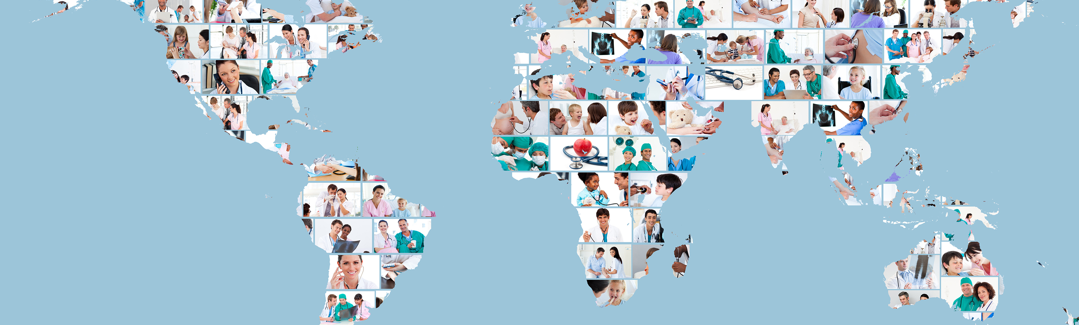 World map with healthcare workers